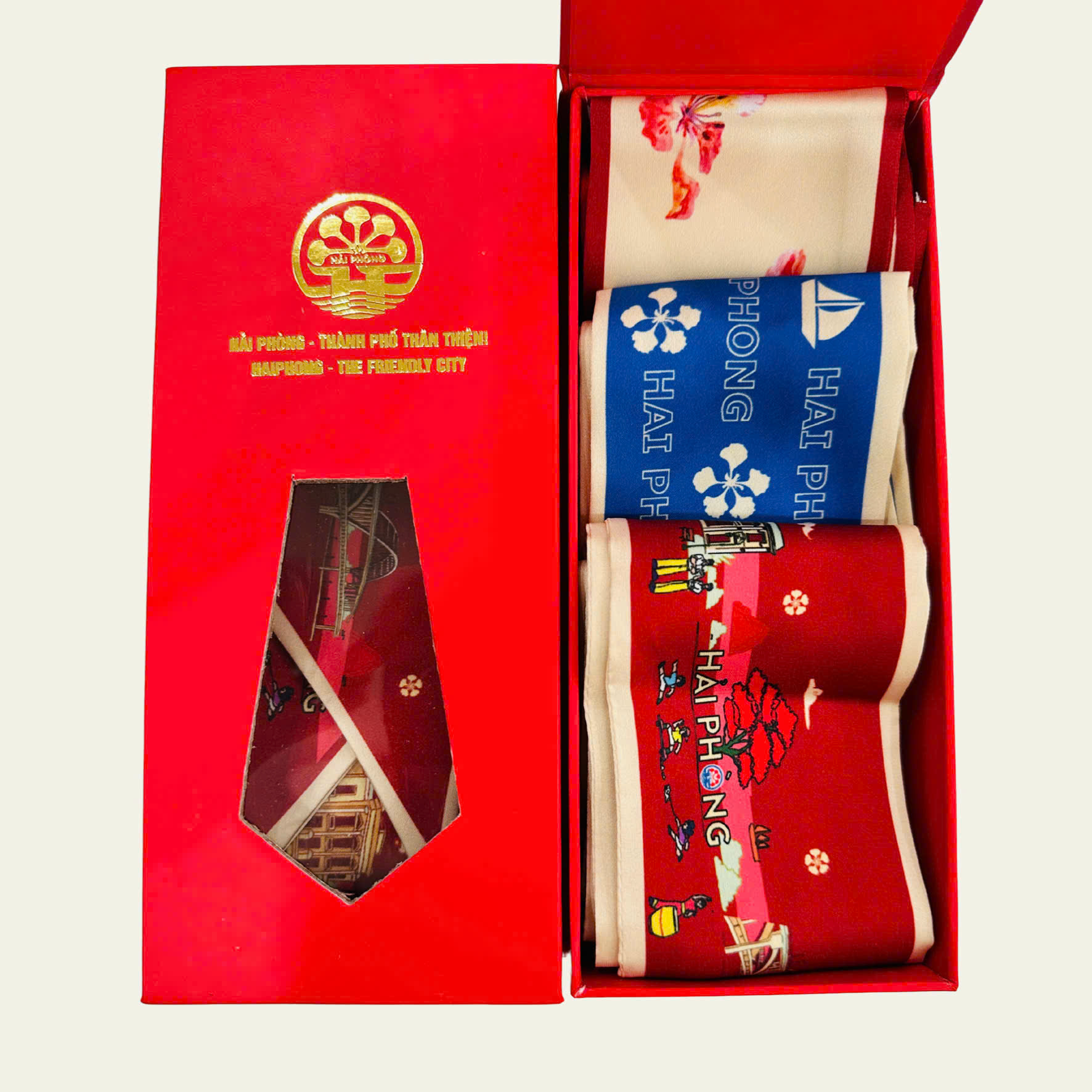 Set 3 Khăn Lụa Hải Phòng có hộp giấy sang trọng